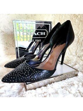 Coach Holmes Studded Leather High Heels Black  Sz 8